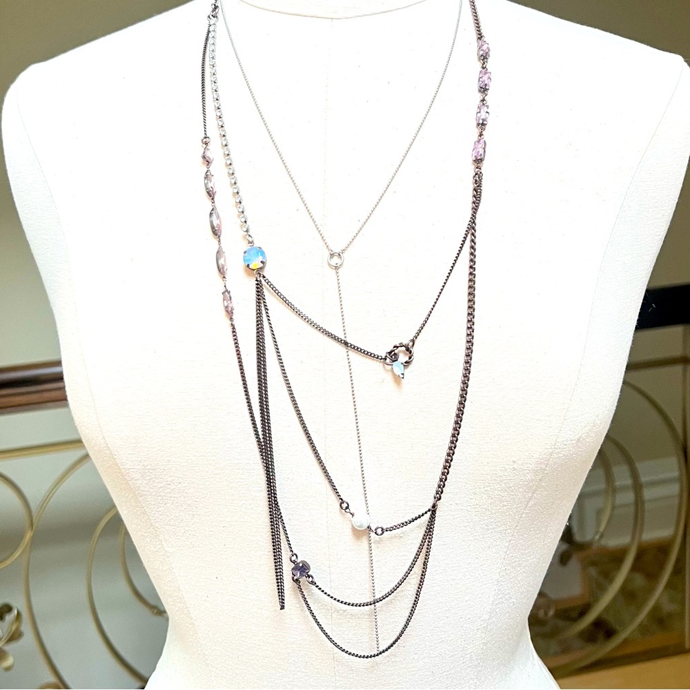 NWT Juicy Couture Wispy Long Layered Necklace w/ Crystals, Pearl, & Rhinestones - Picture 4 of 11